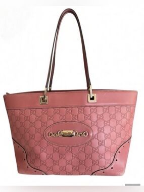 Gucci Guccissima Pink Leather Horsebit Logo Tote Bag Large